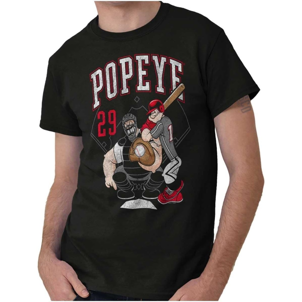 image:imagePopeye Sports Team Baseball Player Game Day Graphic T Shirt Men or WomenBlack Strike