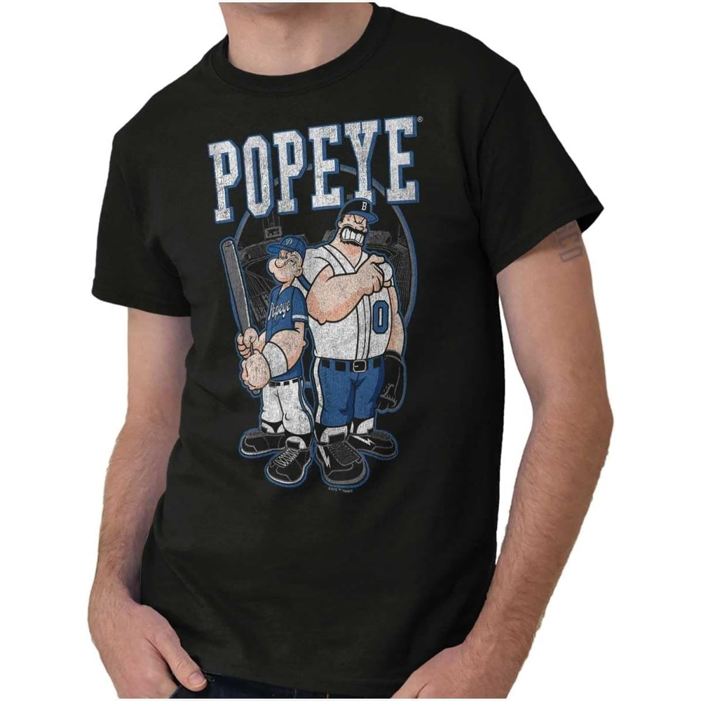 image:imagePopeye Sports Team Baseball Player Game Day Graphic T Shirt Men or WomenBlack Vintage Sportsmanship