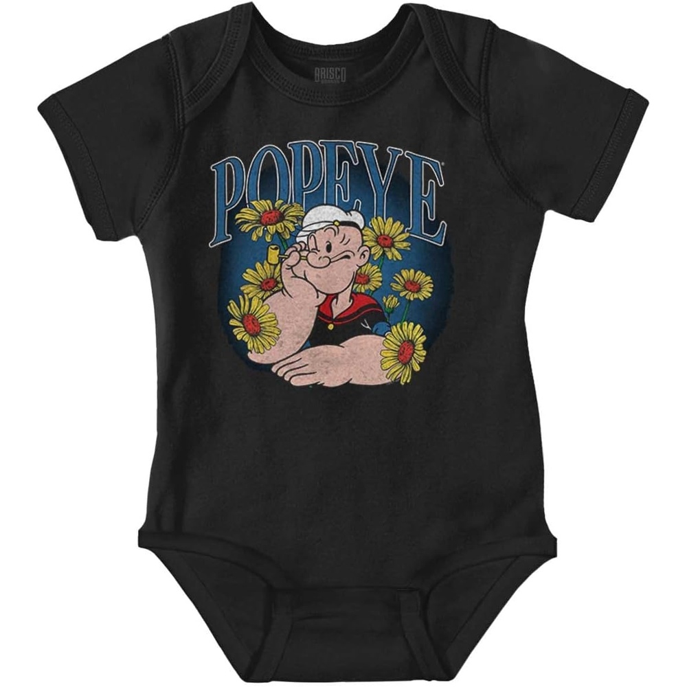 image:imagePopeye The Sailor Man Cartoon Flowers Baby Bodysuit Jumper GirlsBlack