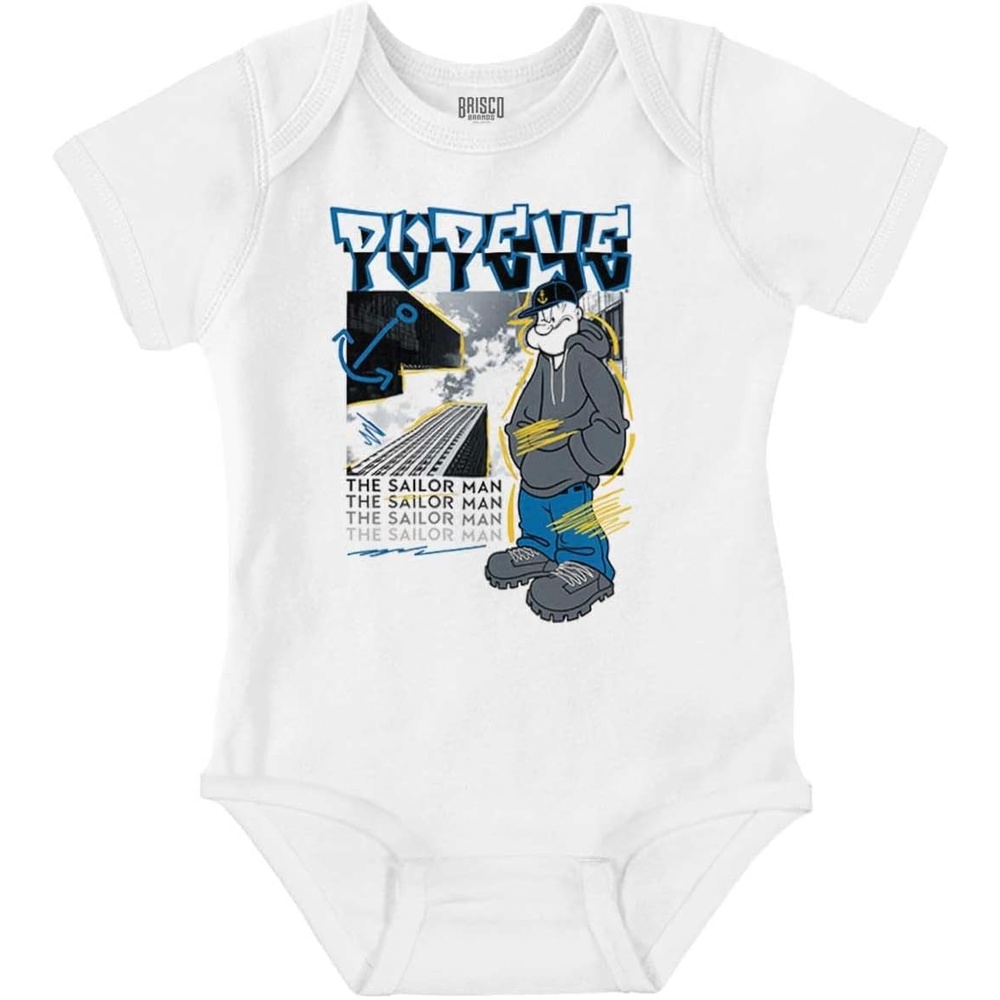 image:imagePopeye Urban City Skyscraper Cartoon Baby Romper Boys or GirlsWhite