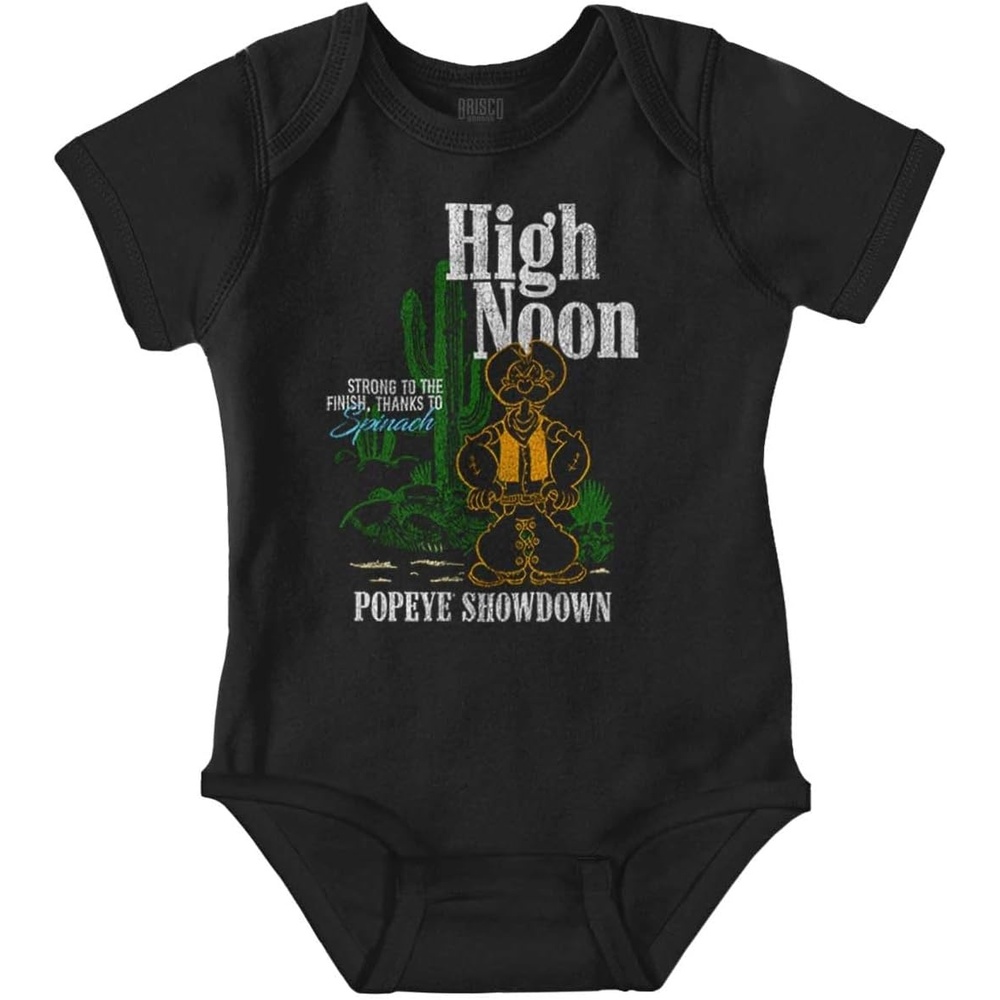 image:imagePopeye Western Desert Cowboy Cartoon Baby Romper Boys or GirlsBlack High Noon Showdown