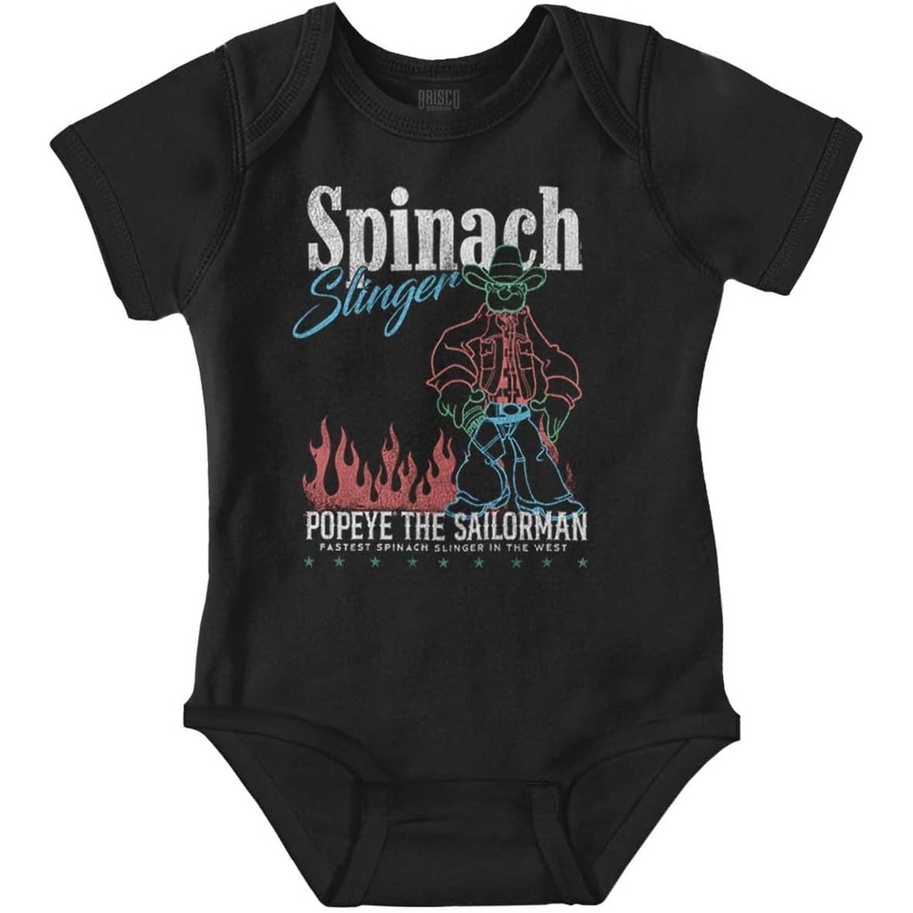 image:imagePopeye Western Desert Cowboy Cartoon Baby Romper Boys or GirlsBlack Spinach Slinger