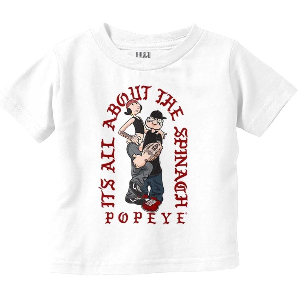 image:imagePopeye and Friends Urban Cholo LA West Coast Toddler Baby Graphic T ShirtWhite All About the Spinach