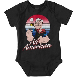 Brisco Brands All American Popeye The Sailor Man Baby Romper Boys or Girls(Black)
