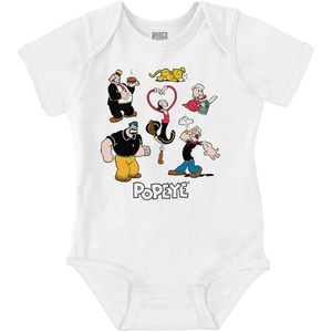 Brisco Brands Classic Popeye Cartoon Characters Baby Romper Boys or Girls(White)