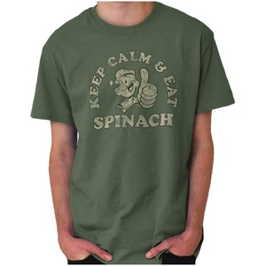 Brisco Brands Keep Calm and Eat Spinach Popeye Graphic T Shirt Men or Women(Military Green)