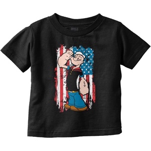 Brisco Brands Patriotic Popeye Salute America Toddler Baby Graphic T Shirt(Black)