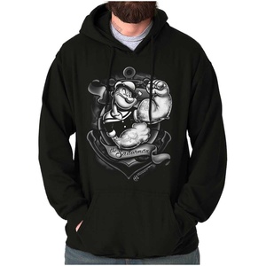 Brisco Brands Popeye Anchor Tattoo Muscle Flex Hoodie Sweatshirt Women Men(Black)