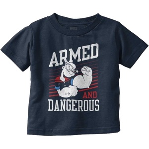 Brisco Brands Popeye Armed Dangerous Biceps Workout Toddler Boy Girl T Shirt(Navy)