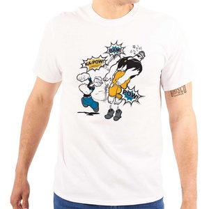 Brisco Brands Popeye Bluto Fight Ka-Pow Punch Graphic T Shirt Men or Women(White)