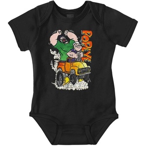 Brisco Brands Popeye Bluto Monster Truck Chaos Baby Romper Boys or Girls(Black)