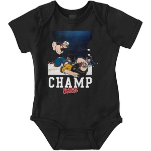 Brisco Brands Popeye Boxing Championship Photo Baby Romper Boys or Girls(Black)