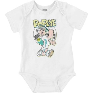 Brisco Brands Popeye Preppy Tennis Player Cartoon Baby Romper Boys or Girls(White)