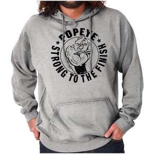 Brisco Brands Popeye Strong To The Finish Flexing Hoodie Sweatshirt Women Men(Sport Grey)