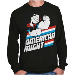 Brisco Brands Popeye The Sailor Man American Might Long Sleeve Tshirt Men Women(Black)