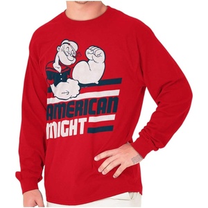 Brisco Brands Popeye The Sailor Man American Might Long Sleeve Tshirt Men Women(Red)