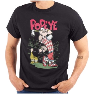 Brisco Brands Popeye The Sailor Man Golf Cartoon Graphic T Shirt Men or Women(Black)