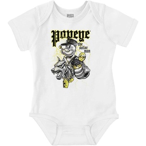 Brisco Brands Popeye Urban Spinach Dog Lover Baby Romper Boys or Girls(White)