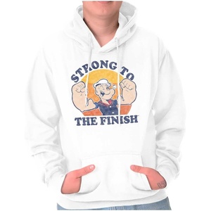 Brisco Brands Strong To The Finish Popeye Sailor Hoodie Sweatshirt Women Men(White)