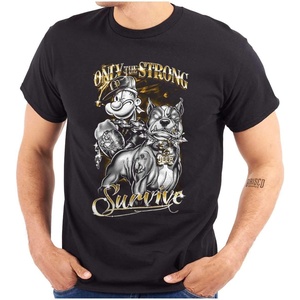 Brisco Brands Urban Popeye Dog Only Strong Survive Graphic T Shirt Men or Women(Black)