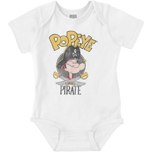 Brisco Brands Vintage Retro Popeye Goes Pirate Baby Romper Boys or Girls(White)