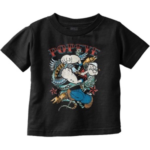 Popeye American Traditional Tattoo Toddler Baby Graphic T Shirt(Black)