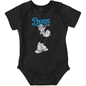 Popeye The Sailorman Classic Cartoon Baby Romper Boys or Girls(Black)