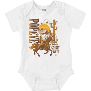 Popeye Western Desert Cowboy Cartoon Baby Romper Boys or Girls(White – Spirit of the West)