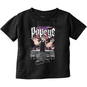 Popeye and Friends Urban Cholo LA West Coast Toddler Baby Graphic T Shirt(Black – Low Rider Car)