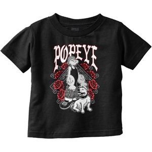 Popeye and Friends Urban Cholo LA West Coast Toddler Baby Graphic T Shirt(Black – Popeye Bandana)