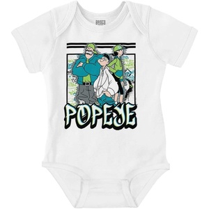 Urban Popeye Bluto Olive Oyl Cartoons Baby Romper Boys or Girls(White)