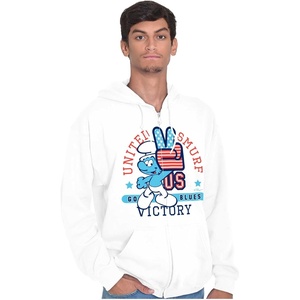 Brisco Brands United Smurf Americana Varsity Zip Up Hoodie Mens Womens(White)