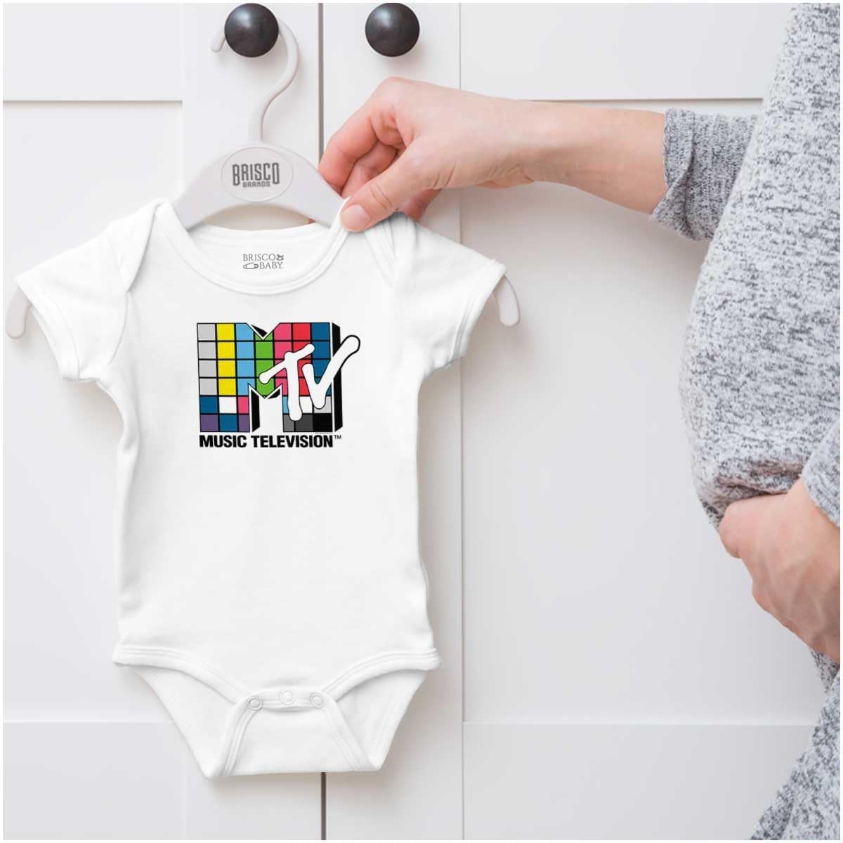 image:imageBrisco Brands Retro MTV Colorful Squares Logo Baby Romper Boys or GirlsWhite