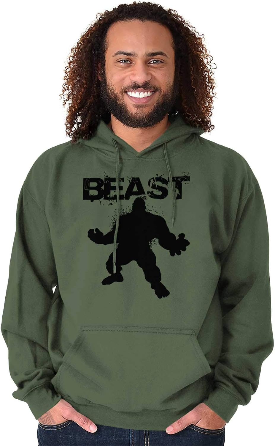 image:imageBrisco Brands Beast Gym Fitness Meathead Hoodie Hooded Sweatshirt MenMilitary Green