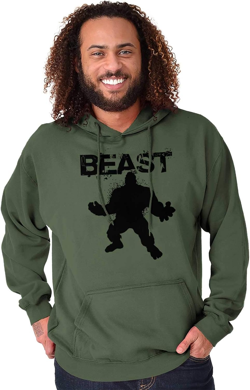 image:imageBrisco Brands Beast Gym Fitness Meathead Hoodie Hooded Sweatshirt MenMilitary Green