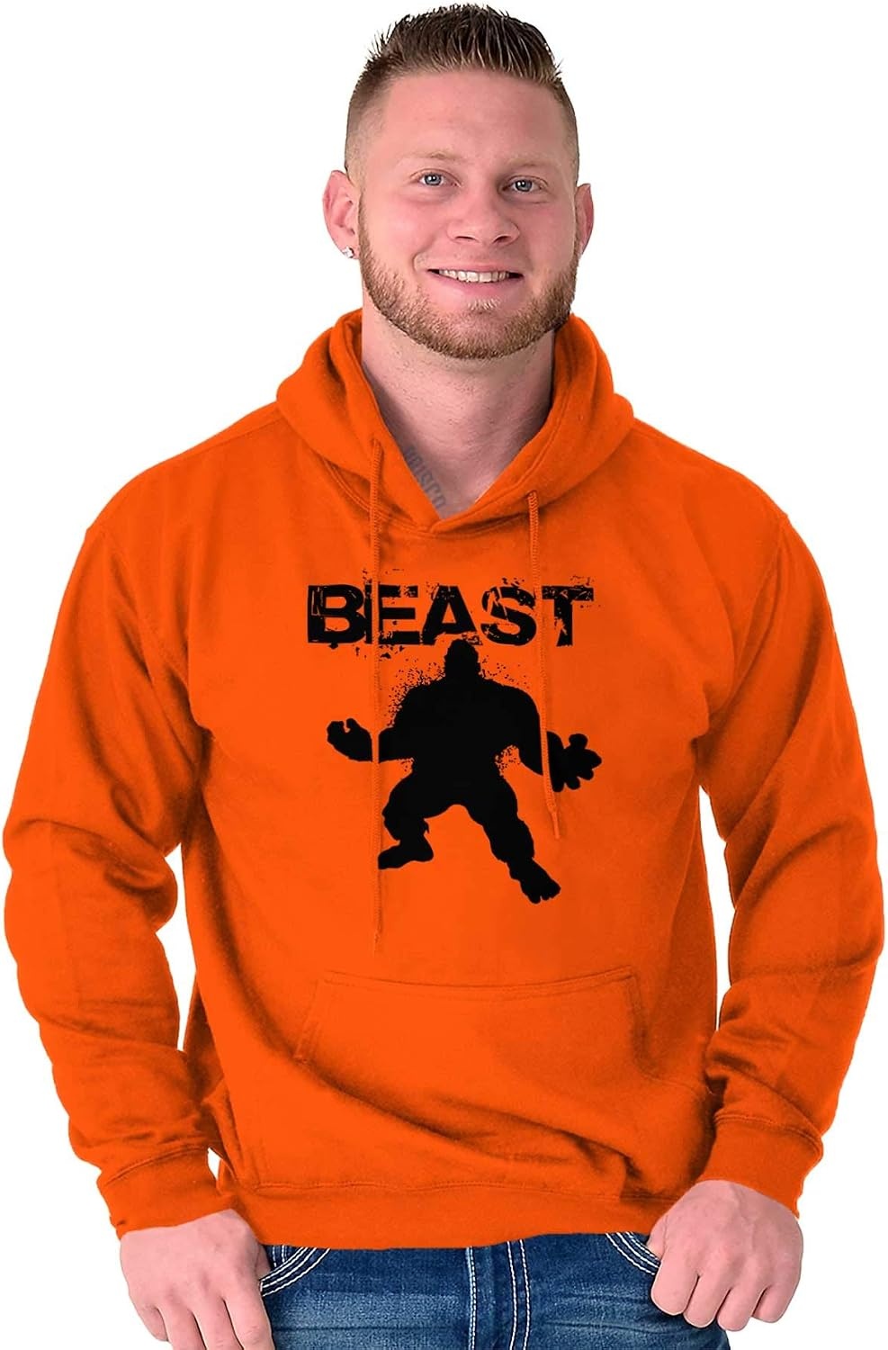 image:imageBrisco Brands Beast Gym Fitness Meathead Hoodie Hooded Sweatshirt MenOrange