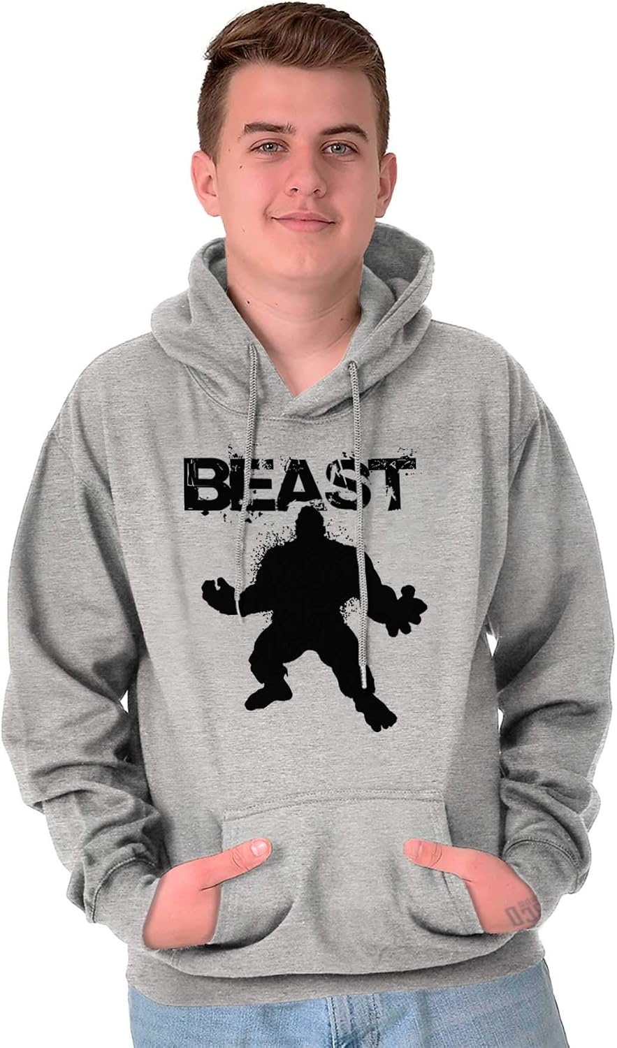 image:imageBrisco Brands Beast Gym Fitness Meathead Hoodie Hooded Sweatshirt MenSport Grey