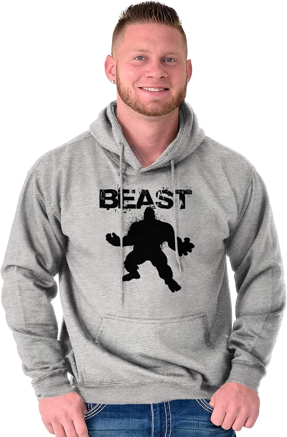 image:imageBrisco Brands Beast Gym Fitness Meathead Hoodie Hooded Sweatshirt MenSport Grey