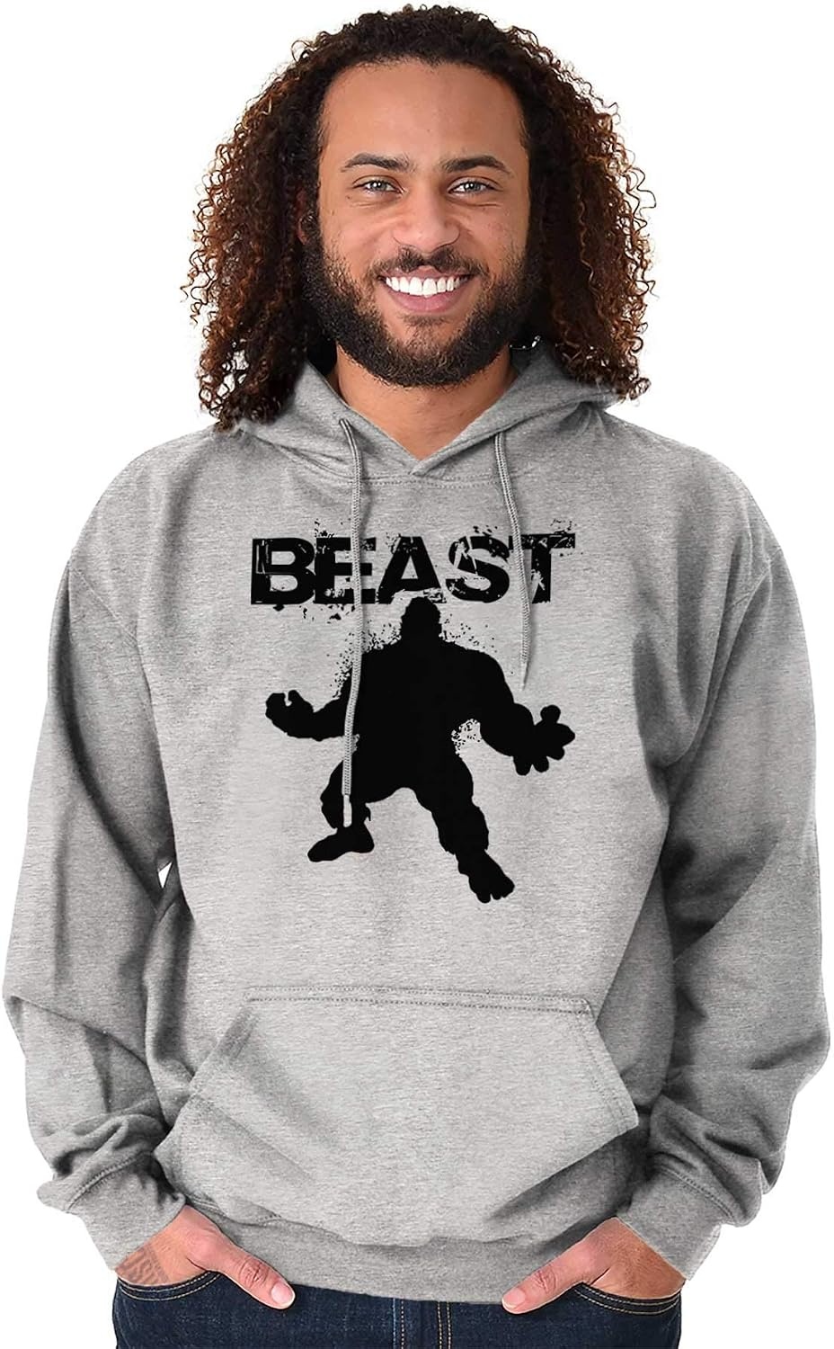 image:imageBrisco Brands Beast Gym Fitness Meathead Hoodie Hooded Sweatshirt MenSport Grey