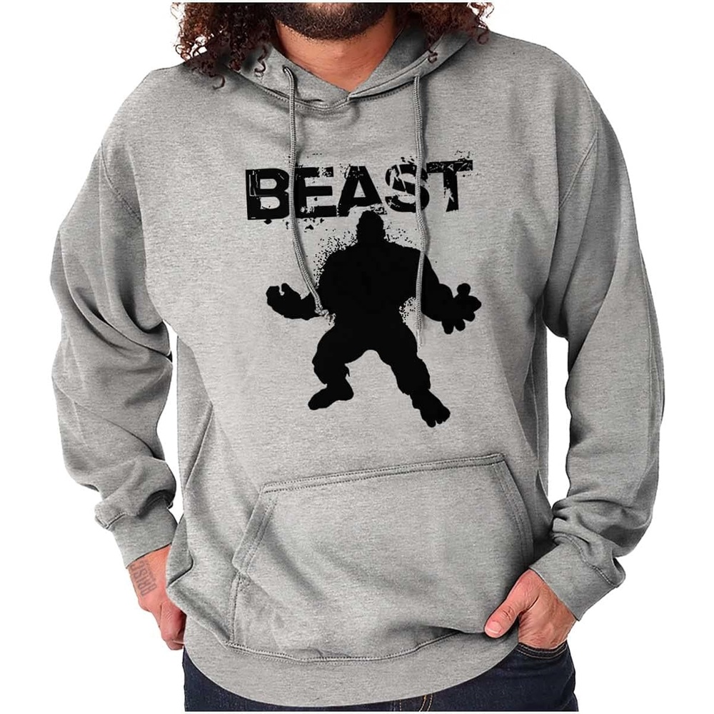 image:imageBrisco Brands Beast Gym Fitness Meathead Hoodie Hooded Sweatshirt MenSport Grey