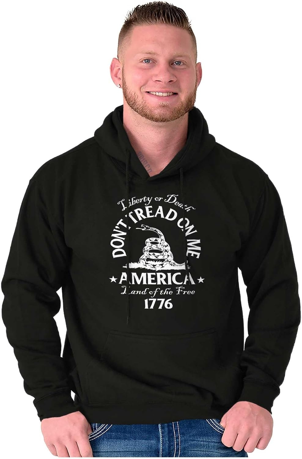 image:imageBrisco Brands Patriotic American Land of the Free Snake Hoodie Sweatshirt Women MenBlack