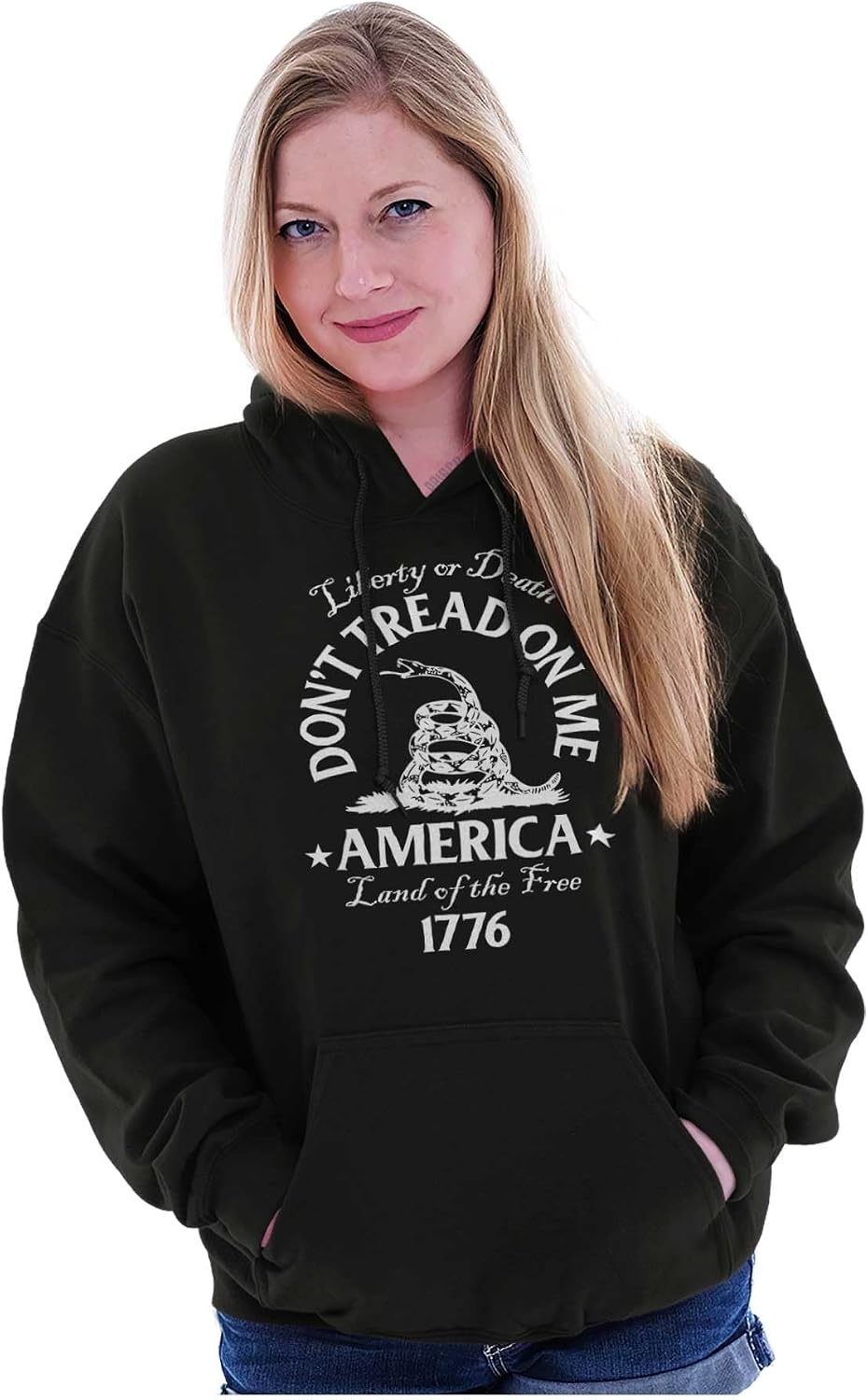 image:imageBrisco Brands Patriotic American Land of the Free Snake Hoodie Sweatshirt Women MenBlack