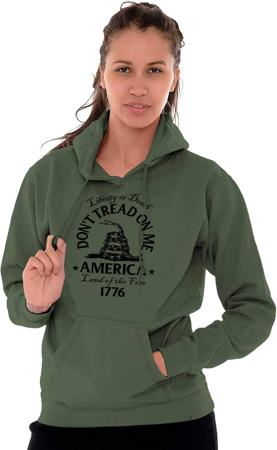 image:imageBrisco Brands Patriotic American Land of the Free Snake Hoodie Sweatshirt Women MenMilitary Green