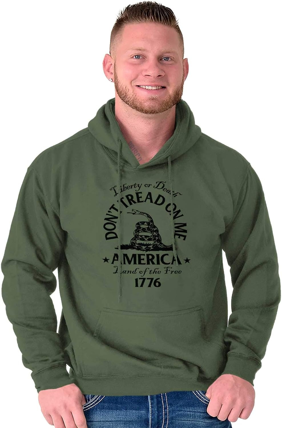 image:imageBrisco Brands Patriotic American Land of the Free Snake Hoodie Sweatshirt Women MenMilitary Green