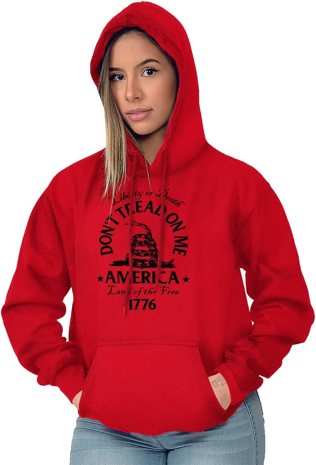 image:imageBrisco Brands Patriotic American Land of the Free Snake Hoodie Sweatshirt Women MenRed