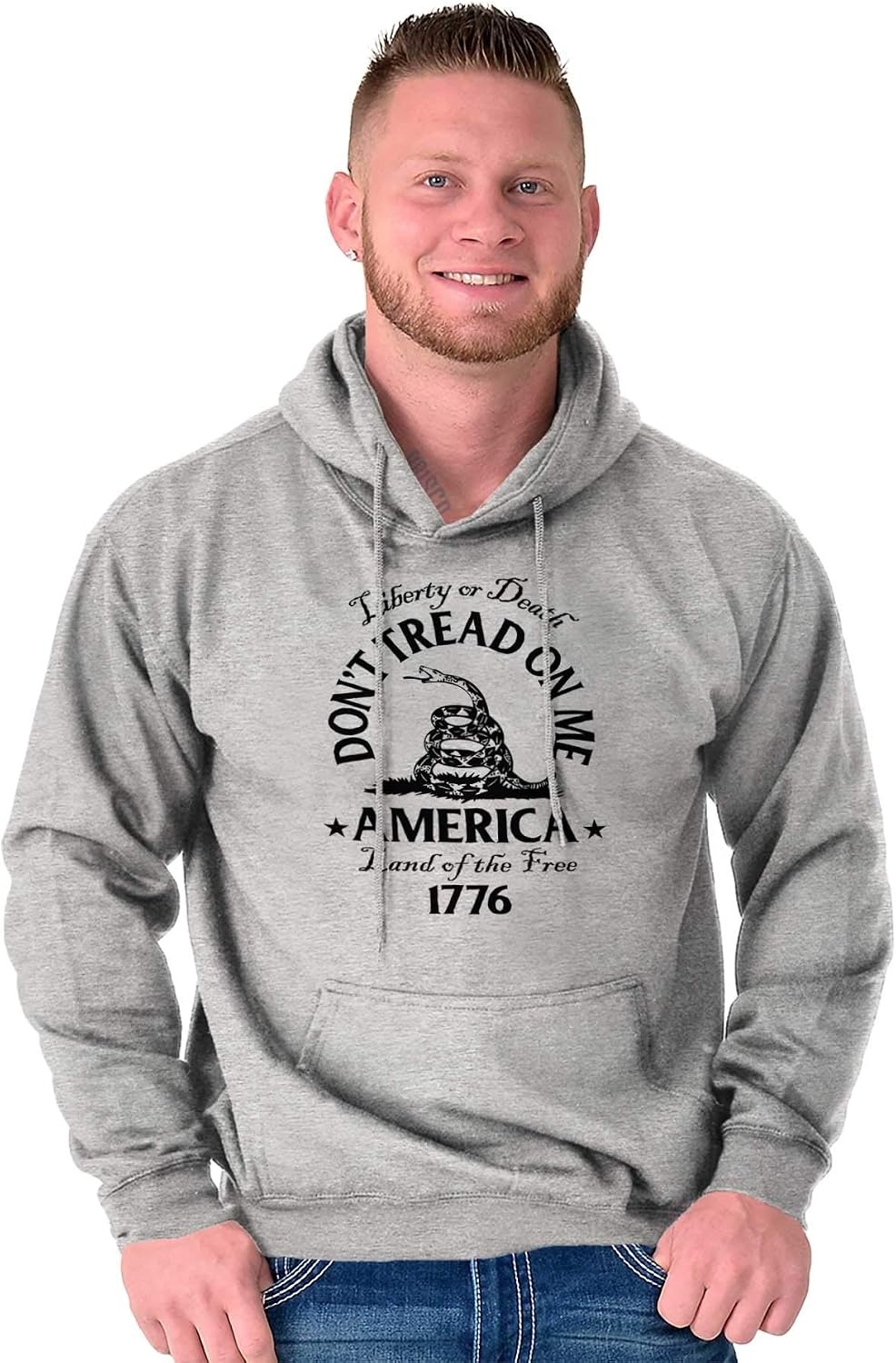 image:imageBrisco Brands Patriotic American Land of the Free Snake Hoodie Sweatshirt Women MenSport Grey