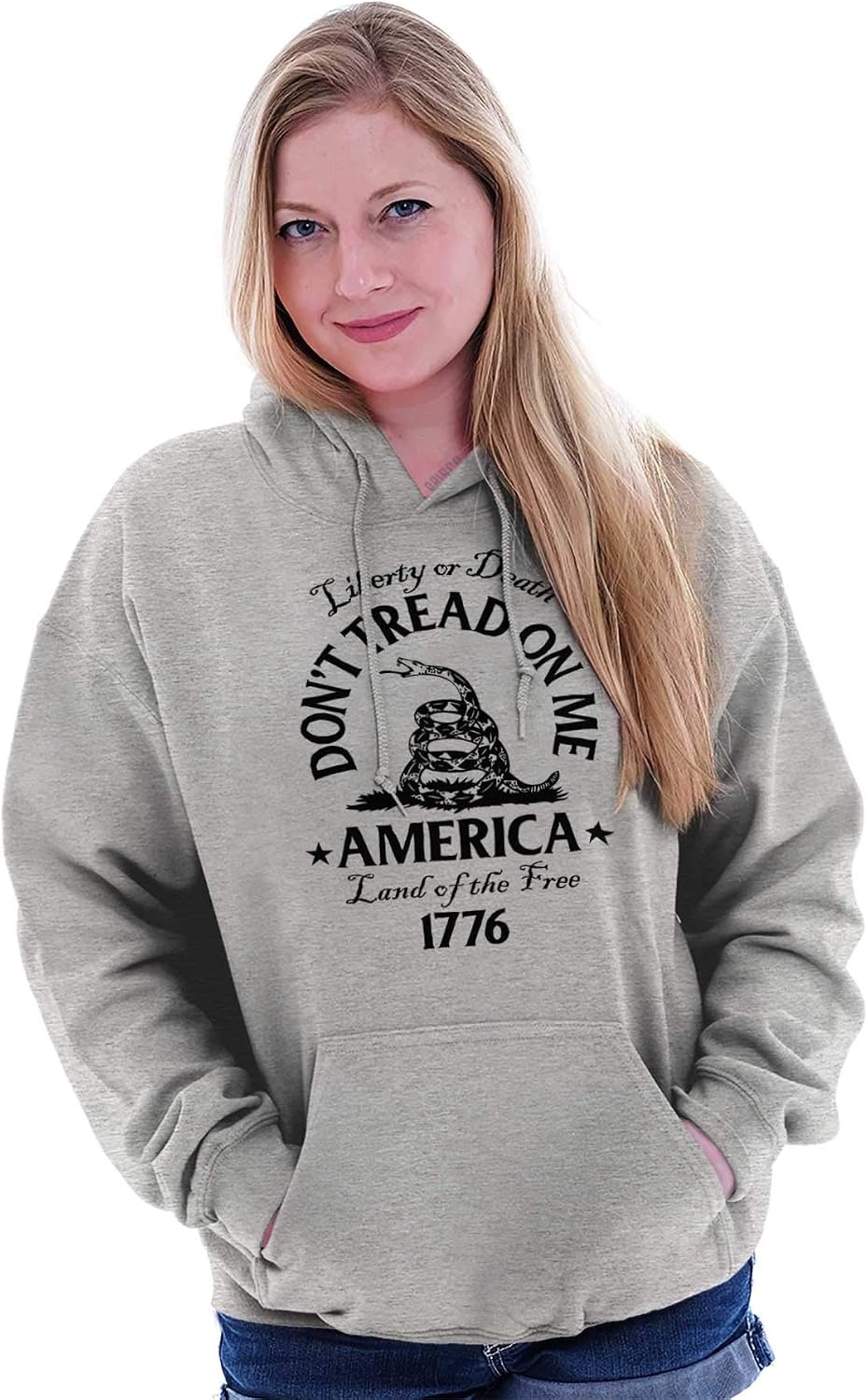 image:imageBrisco Brands Patriotic American Land of the Free Snake Hoodie Sweatshirt Women MenSport Grey