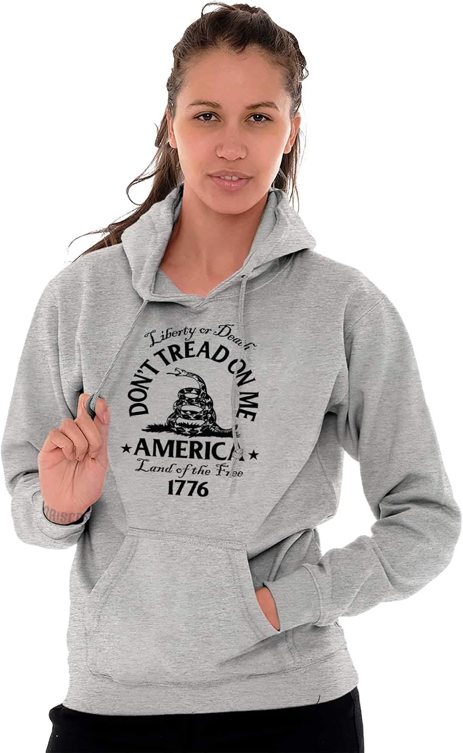 image:imageBrisco Brands Patriotic American Land of the Free Snake Hoodie Sweatshirt Women MenSport Grey