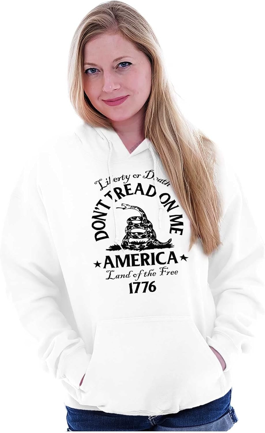 image:imageBrisco Brands Patriotic American Land of the Free Snake Hoodie Sweatshirt Women MenWhite