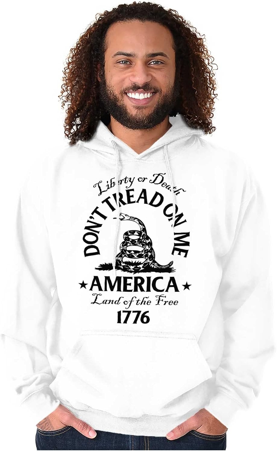 image:imageBrisco Brands Patriotic American Land of the Free Snake Hoodie Sweatshirt Women MenWhite